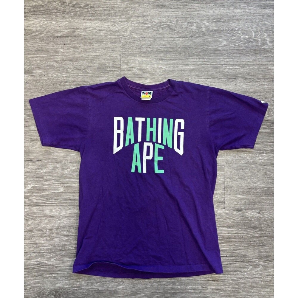 Bathing Ape Water Purple Print College Logo Relaxed Fit T-Shirt Size Medium